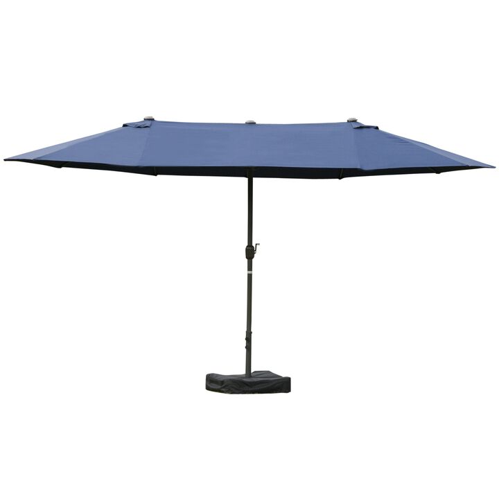 Dark Blue Sun Shield: 15' Rectangular Double-Sided Patio Umbrella
