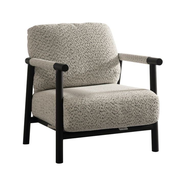 Cid Bali 28 Inch Accent Chair, Gray Polyester, Cushions, Black Metal, Wood - Benzara