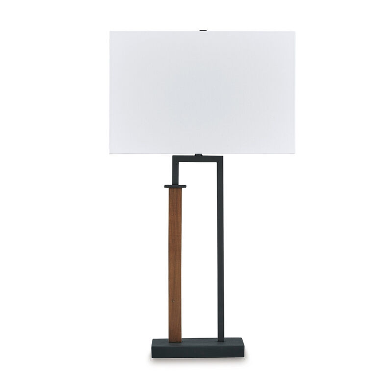 Table Lamp Set of 2, Curved Wired Bronze Base, White Fabric Shade - Benzara