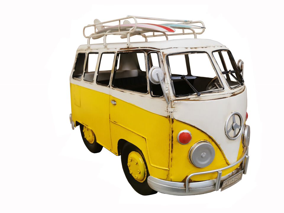 Oversized Vintage Yellow VW Bus Metal Model