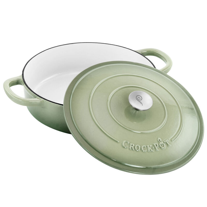 Crock Pot Artisan 5 Quart Round Enameled Cast Iron Braiser Pan with Self Basting Lid in Pistachio Green