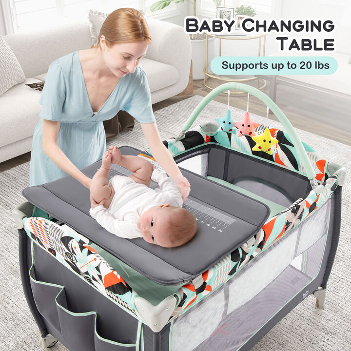 3-in-1 Portable Baby Playard with Zippered Door and Toy Bar - Blue