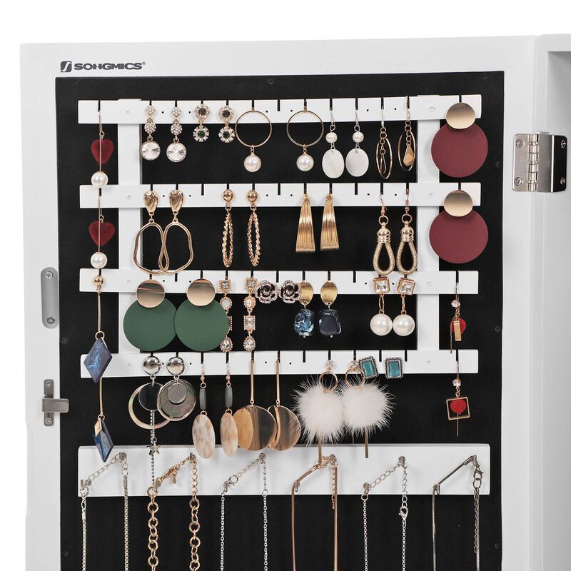 Lockable Jewelry Cabinet Armoire Wall-Mounted Space-Saving Organizer with Mirror in White
