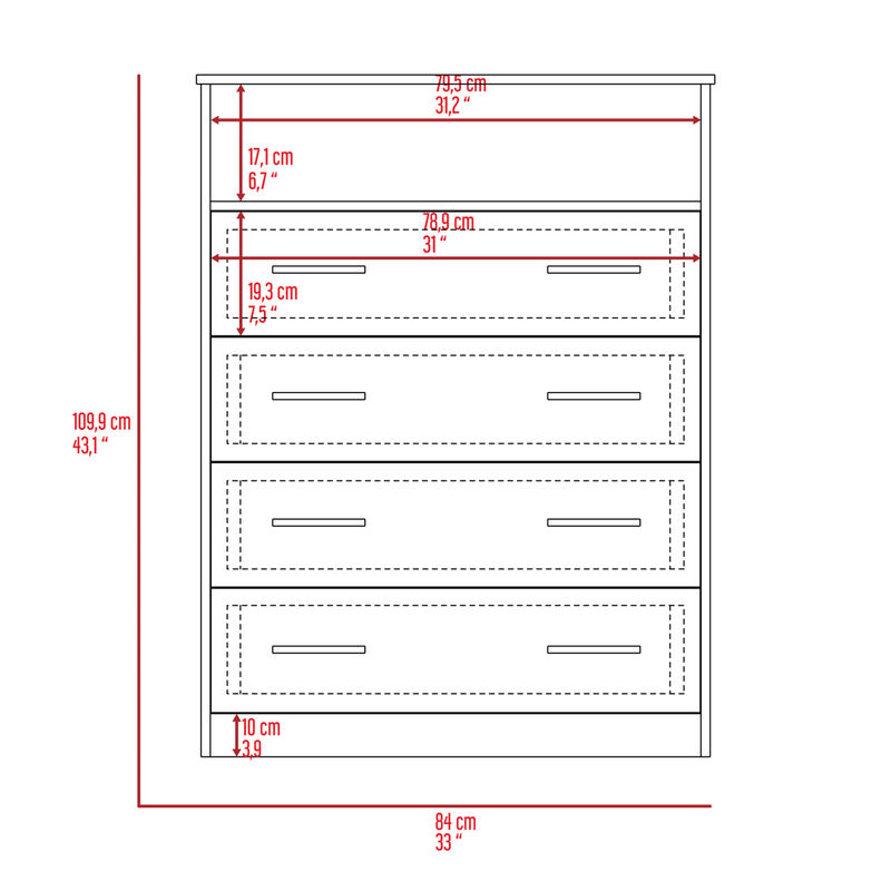 Dover 4-Drawer Rectangle Dresser Light