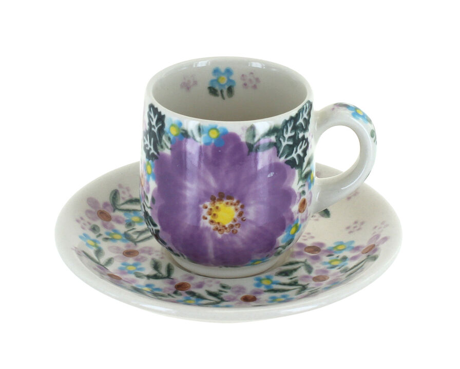 Blue Rose Polish Pottery Garden of Eden Espresso Cup & Saucer
