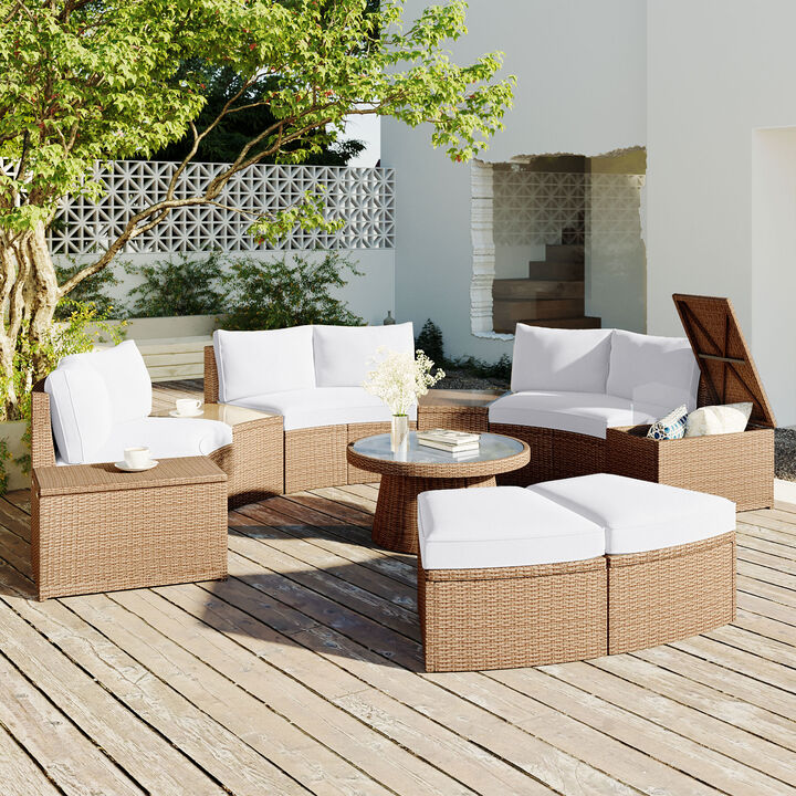 Merax Outdoor Sectional Half Round Patio Rattan Sofa Set