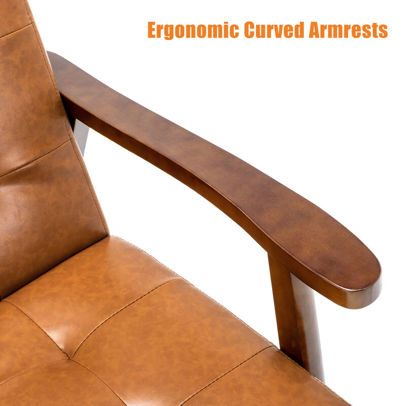 Accent Chair Mid-Century Modern Faux Leather ArmChair,Caramel
