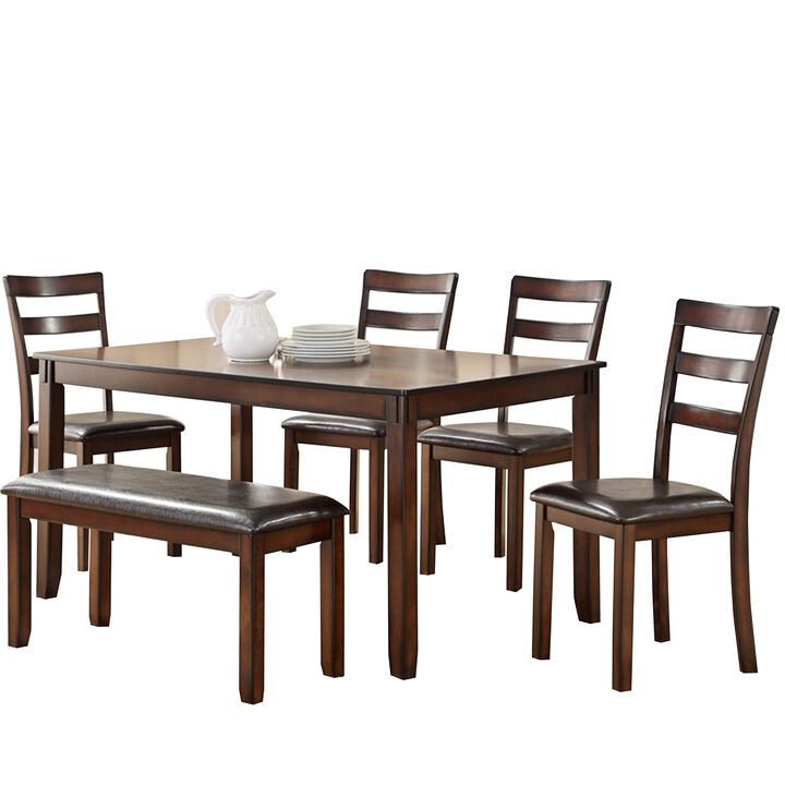 Rubber Wood 6 Pieces Dining Set In Brown - Benzara