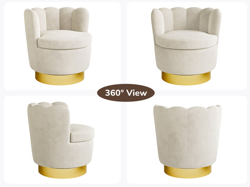 BELLEZE Swivel Accent Chair, Velvet Modern Round Petal Swivel Barrel Chair, 360° Upholstery Swivel Sofa Armchair, Comfy Swivel Accent Chair for Living Room Bedroom - Lotus (White)