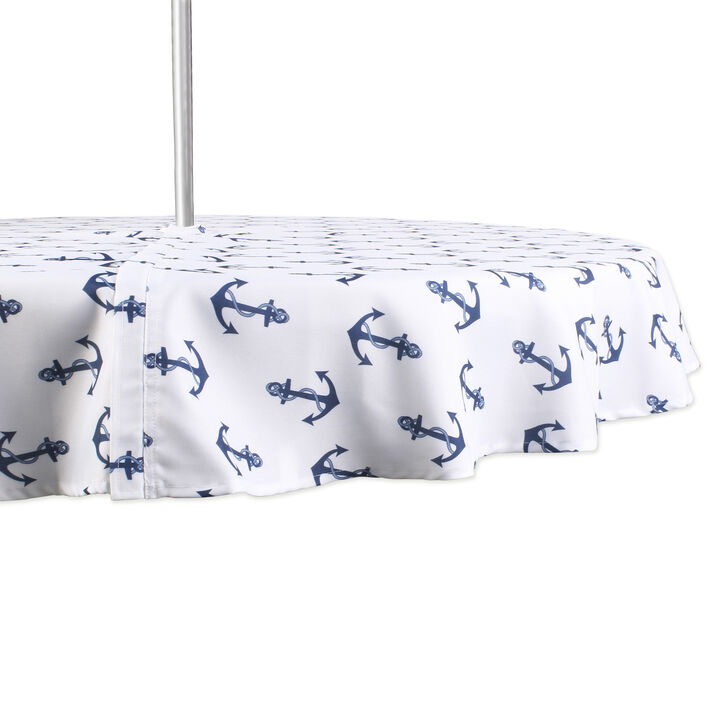 60" Zippered Round Outdoor Tablecloth with Printed Anchors Design