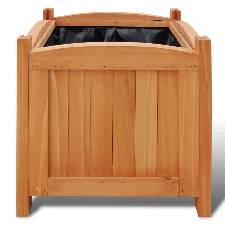 Outdoor Planter Set of 2, 12 Inch Square Natural Brown Solid Wood - Benzara