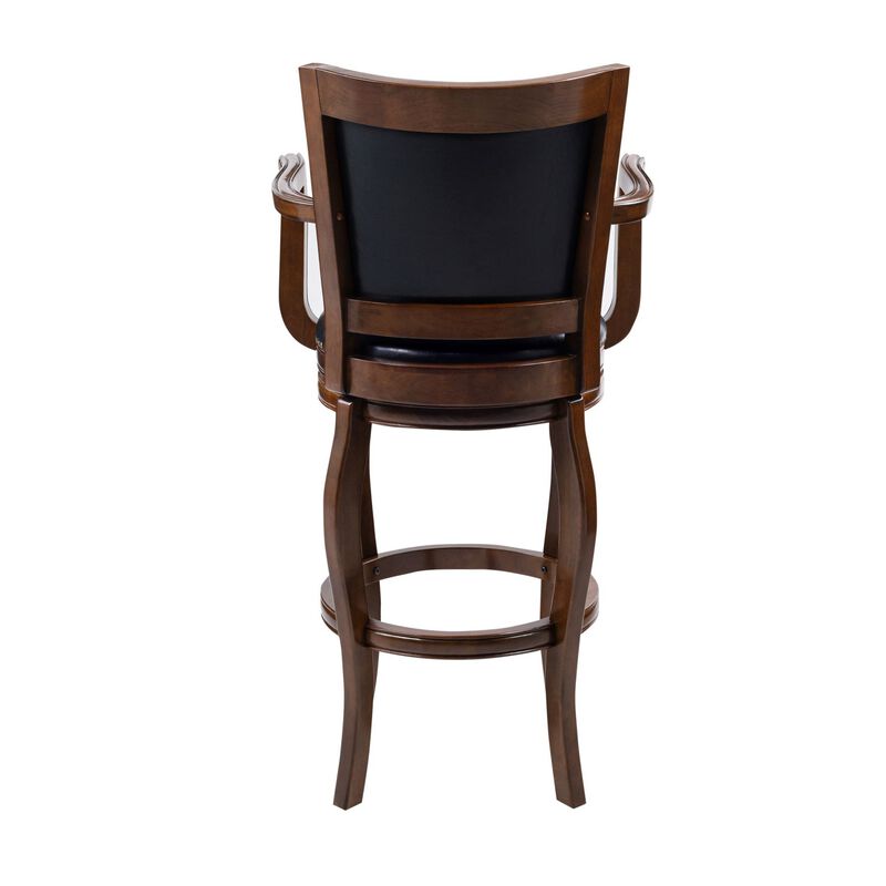 Hugo Swivel Barstool Chair, Black Faux Leather, 34 Inch Extra Tall - Benzara