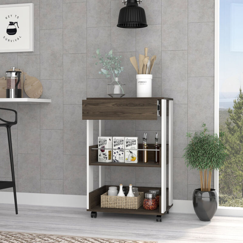 Dering 1-Drawer 2-Shelf Kitchen Cart With Caster White And Dark Walnut