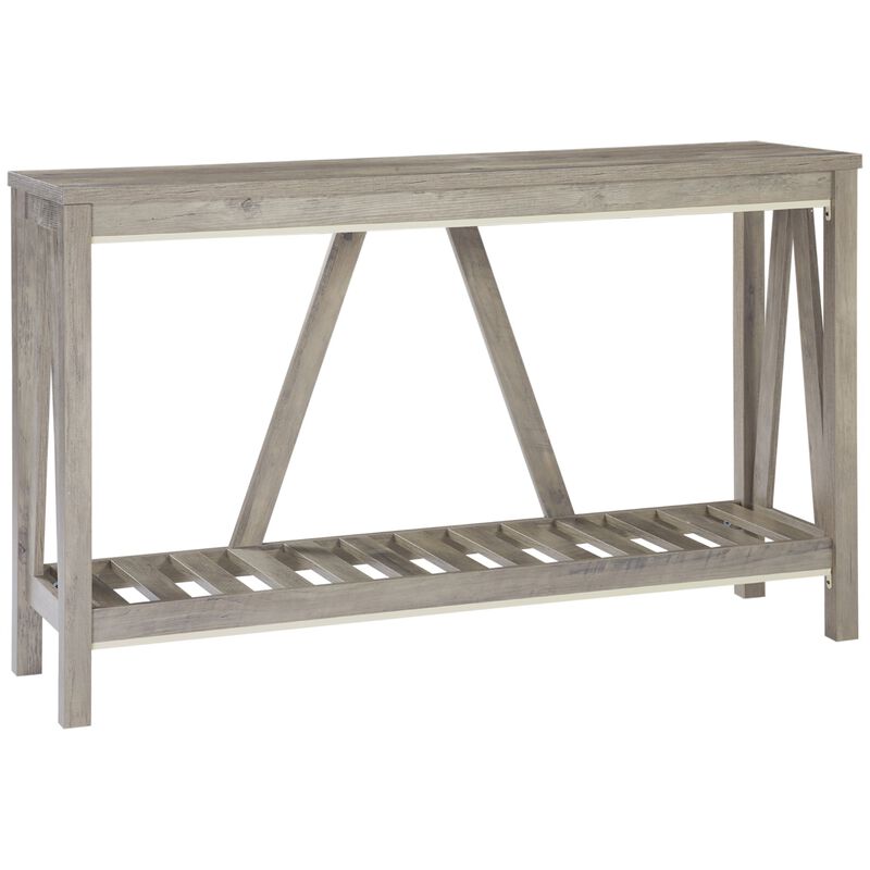 Gray Entryway Table: Farmhouse Console with Storage Shelf