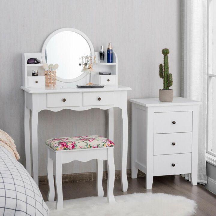 Hivvago Makeup Vanity Table Set Girls Dressing Table with Drawers Oval Mirror