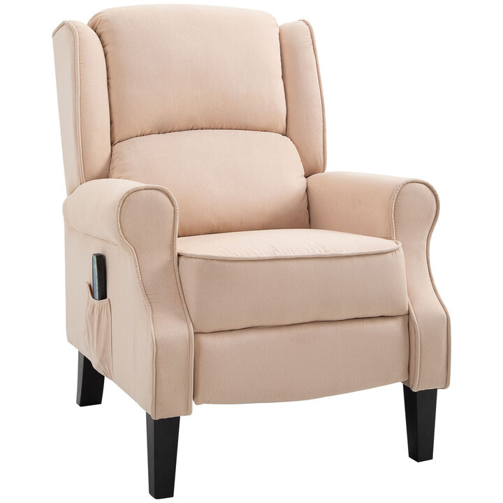 HOMCOM Vibrating Massage Recliner Chair for Living Room, Reclining Wingback Single Sofa with Heat, Faux Suede Push Back Accent Chair with Footrest, Side Pocket, Cream White