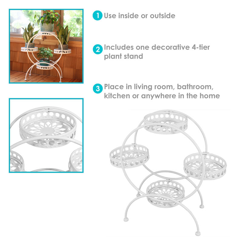 Sunnydaze White 4-Tier Ferris Wheel Indoor and Outdoor Plant Stand - 28 in