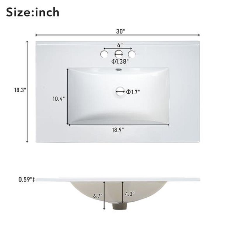 Modern Bathroom Vanity with Sink, Soft-Close Door, and 3 Storage Drawers