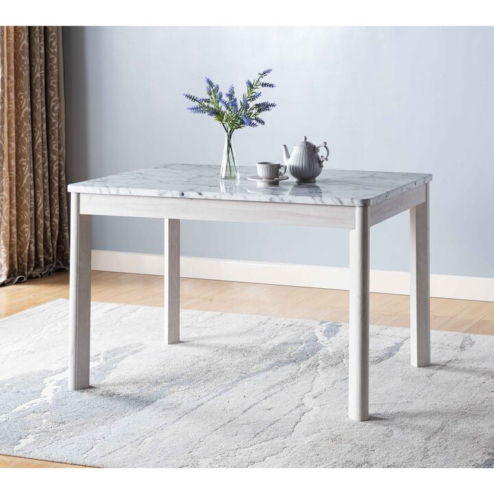 Faux Marble White & White Oak Dining Table with Rounded Corners