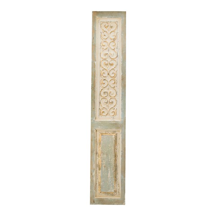 79 Inch Tall Decorative Carved Wood Panel Wall Art, Fir Wood, Beige, Gray - Benzara