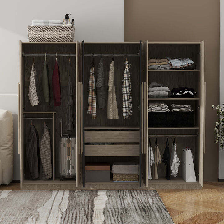 Merax 6 Doors Wardrobe Closet with 3 Clothes Hanging Rails