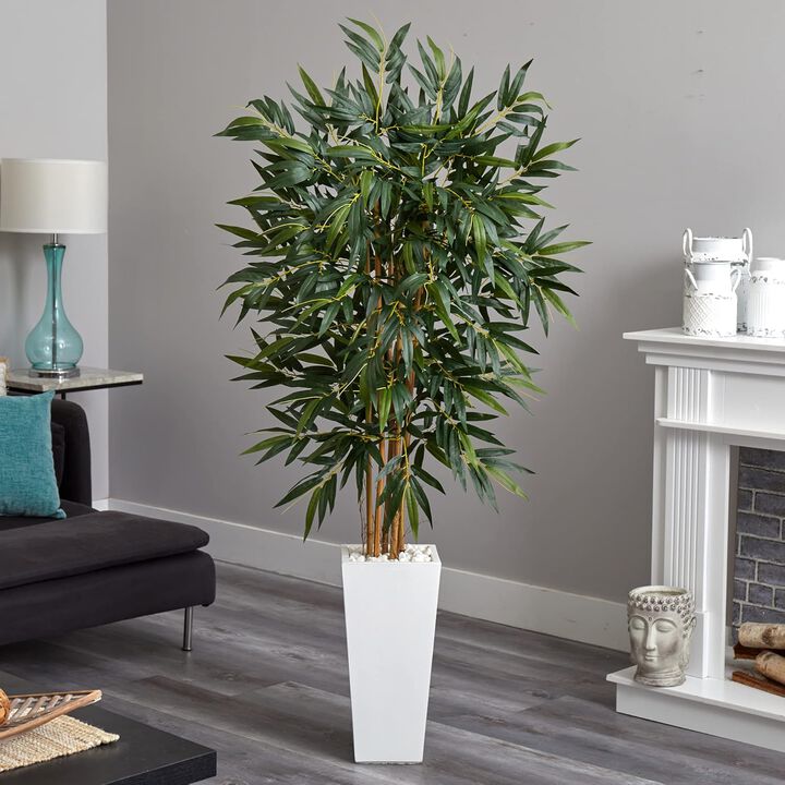 Hivvago 5.5 Feet Bamboo Artificial Tree in White Tower Planter