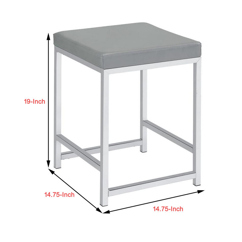 Vanity Stool with Leatherette Seat and Tubular Frame, Gray - Benzara