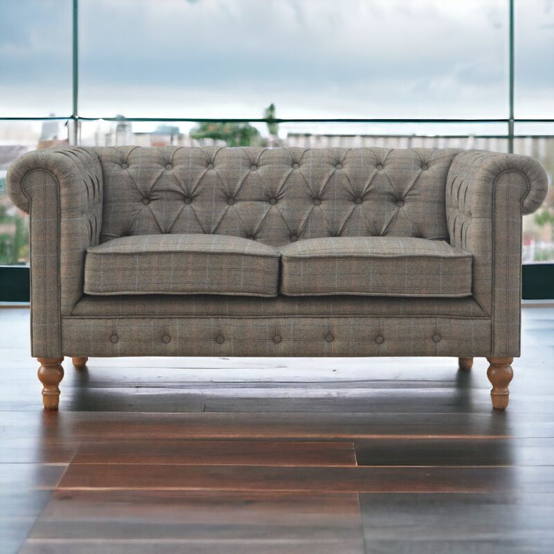 Multi Tweed 2 Seater Chesterfield Sofa Solid Wood