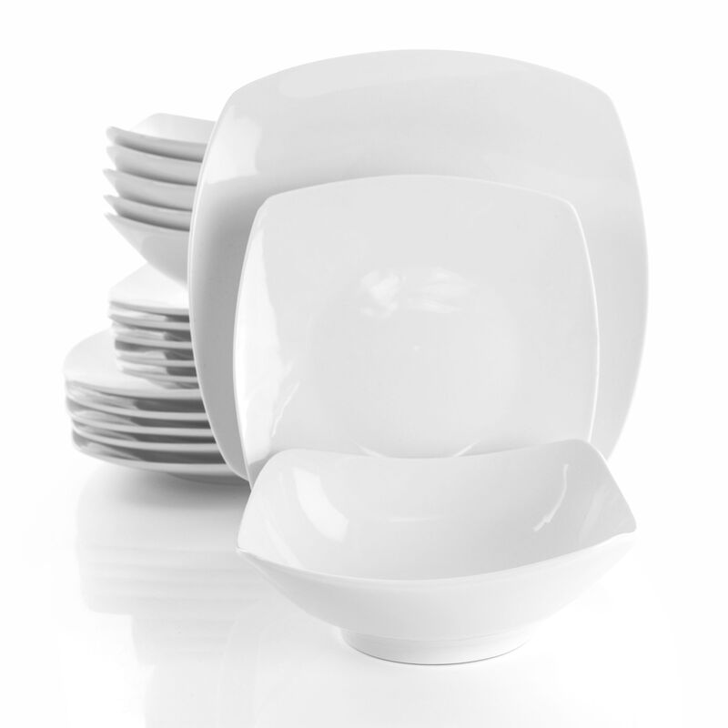 Elama Newman 18 Piece Square Porcelain Dinnerware Set in White