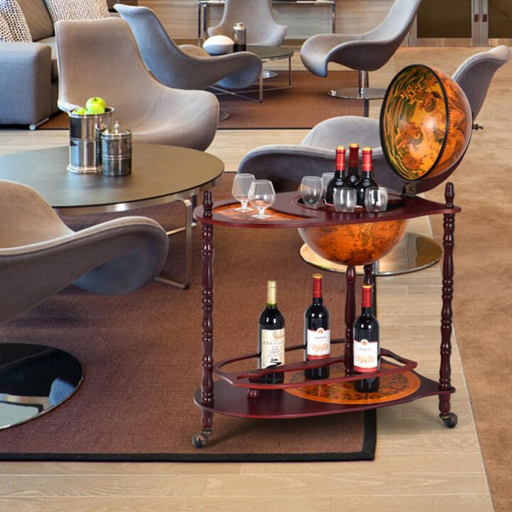 Hivvago Vintage Globe Rolling Wine Bar Cart with Extra Shelf