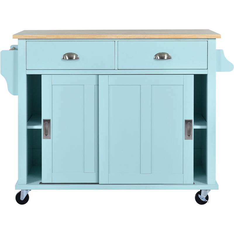 Streamdale Rolling Mint Green Kitchen Cart with Drop-Leaf Countertop