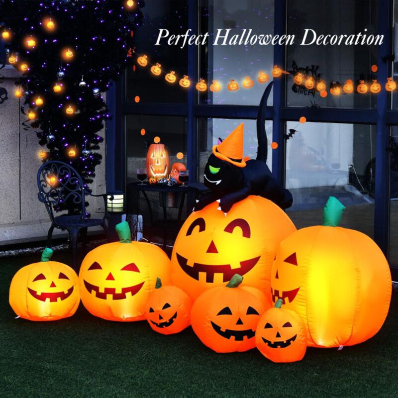 Hivvago Halloween 7.5 Feet Inflatable Pumpkin Combo with Witch Black Cat