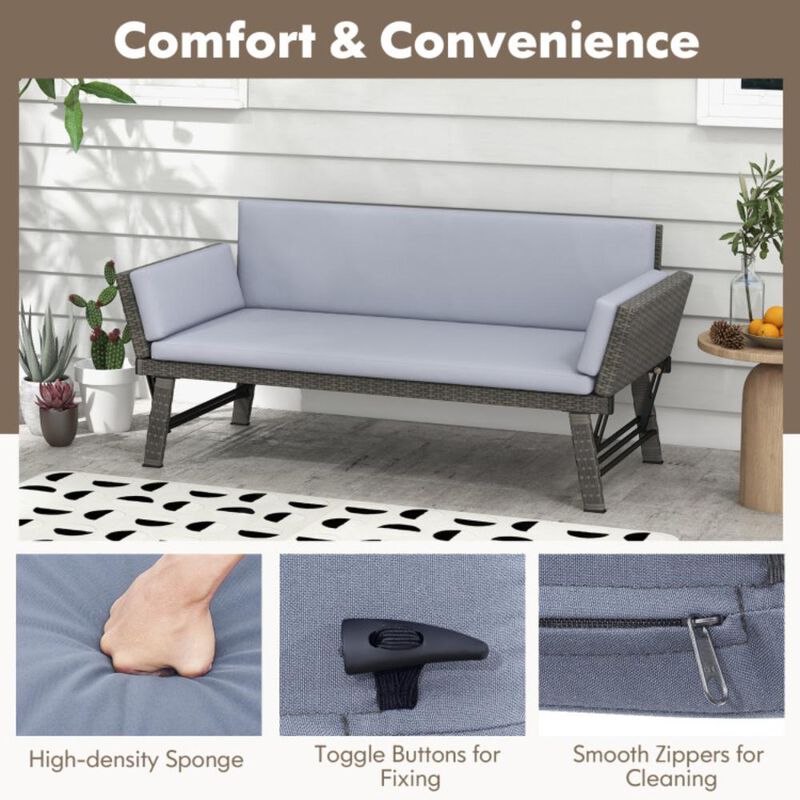 Hivvago Outdoor Convertible Sofa Daybed with Adjustable Armrests for Balcony