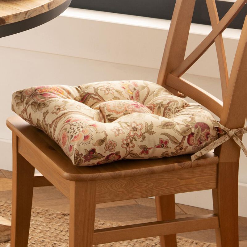 Ellis Cirtain Regency Jacobean Floral Soft Reversible Chair Polyester Fill Cushions Pad 15"x14" Antique