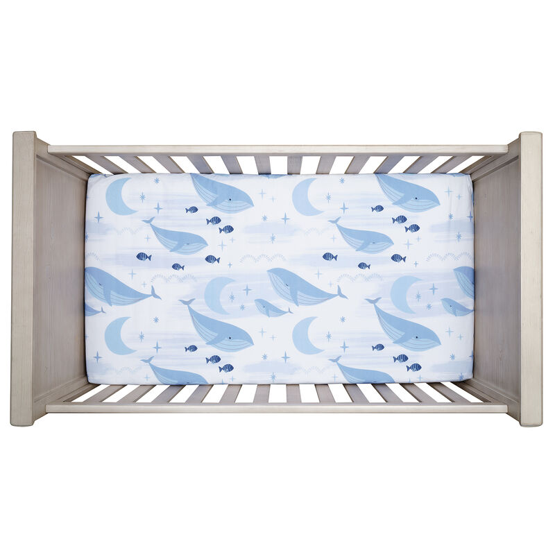 Lambs & Ivy Bubbles & Squirt 100% Cotton Whale/Ocean Fitted Crib/Toddler Sheet