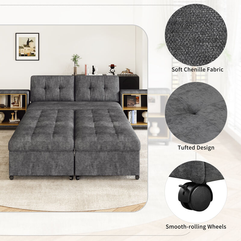 Merax Chenille Sofa Bed Modular Sofa Free-combined Sofa with 2 Storage Racks