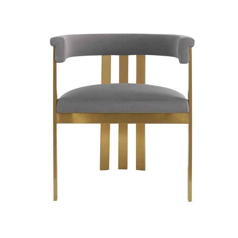 Cid Tayc 25 Inch Dining Chair, Contemporary Art Gray Velvet, Gold Steel - Benzara