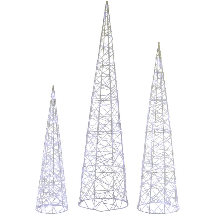 Set of 3 LED Lighted Twinkling Cone Trees Christmas Yard Decoration - Cool White Lights