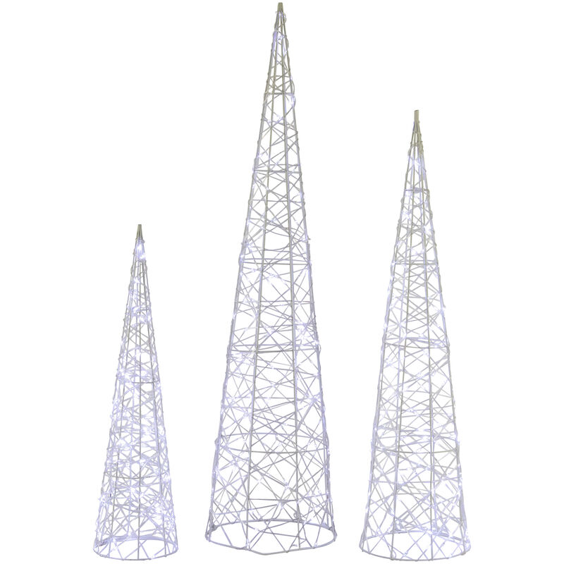 Set of 3 LED Lighted Twinkling Cone Trees Christmas Yard Decoration - Cool White Lights