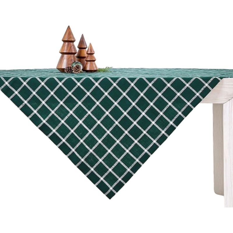 Solino Home 100% Pure Linen Table Throw 52 x 52 Inch | Windowpane