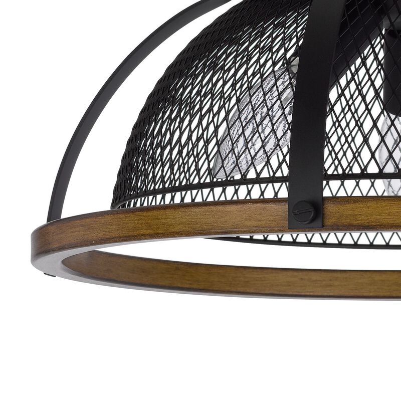 Monty 16 Inch Semi Flush Ceiling Mount Light Fixture, Black Mesh Shade - Benzara