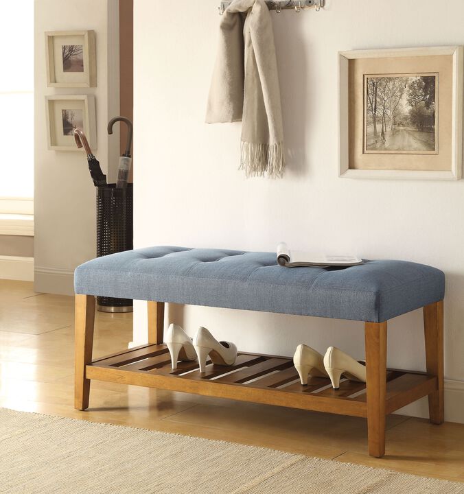 Fabric Bench in Blue and Oak Finish
