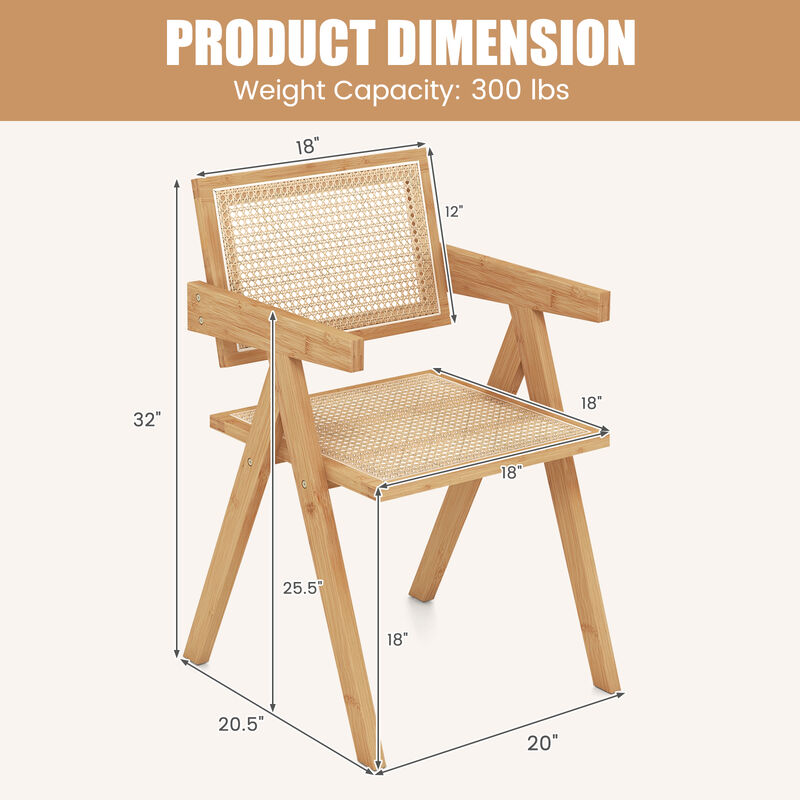 Set of 2 Rattan Accent Chairs with Natural Bamboo Frame-Natural