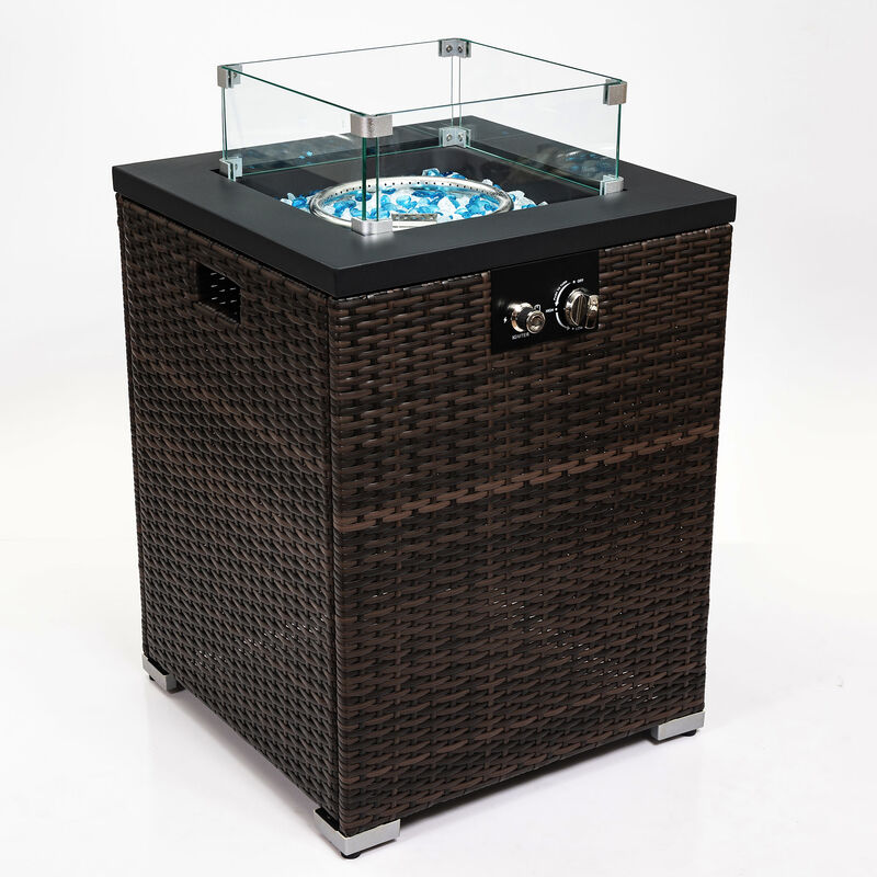 Streamdale Wicker Fire Pit Column With Glass Wind Guard