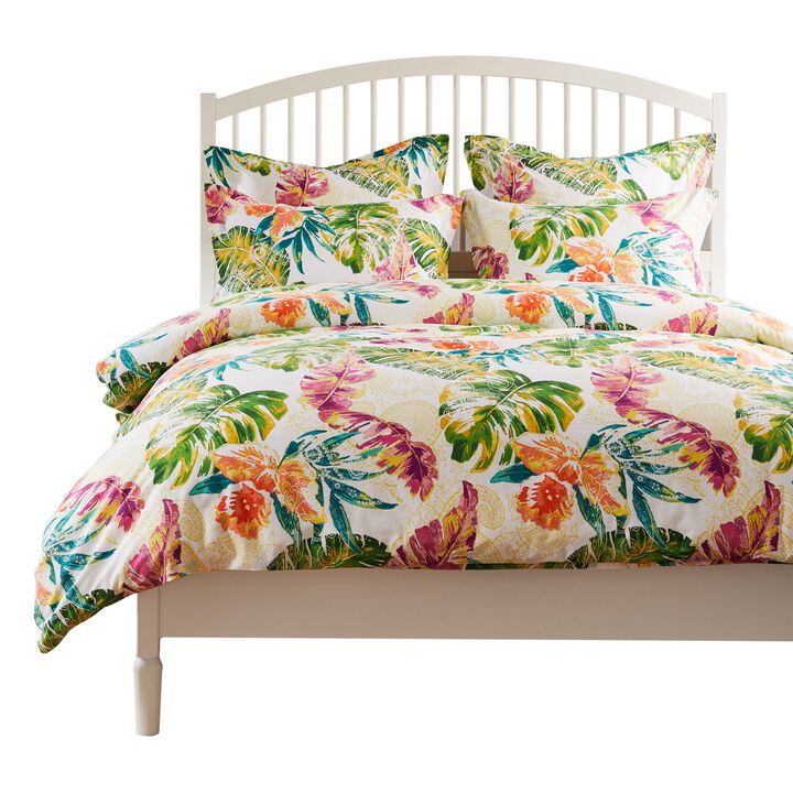 Heli 3pc Full to Queen Duvet and Pillow Sham Set, Multicolor Tropical Print