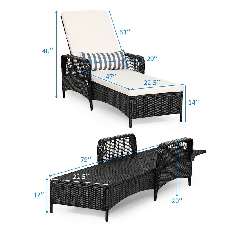 PE Rattan Chaise Lounge Chair Arm Chair Recliner Adjustable with Pillow