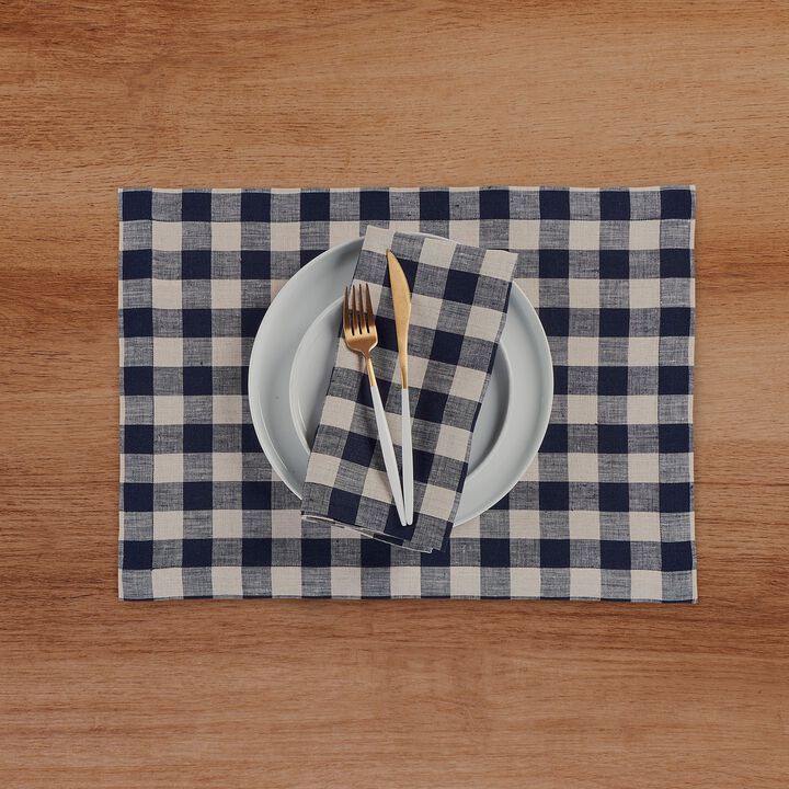 Solino Home 100% Pure Linen Cloth Napkins 20 x 20 Inch Set of 4 Dinner Napkins | Morgan Check