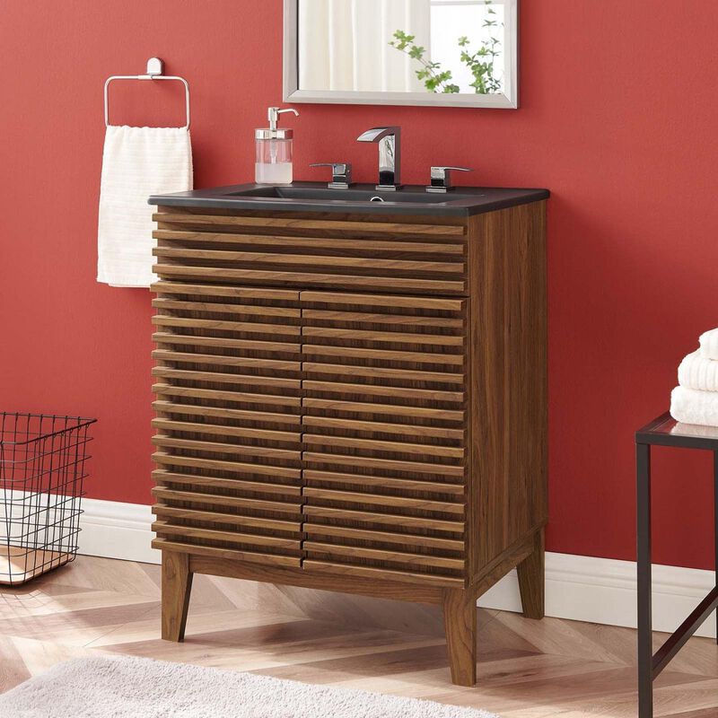 Modway Render Vanity with Sink-Floor, 24 Inch, Walnut Black