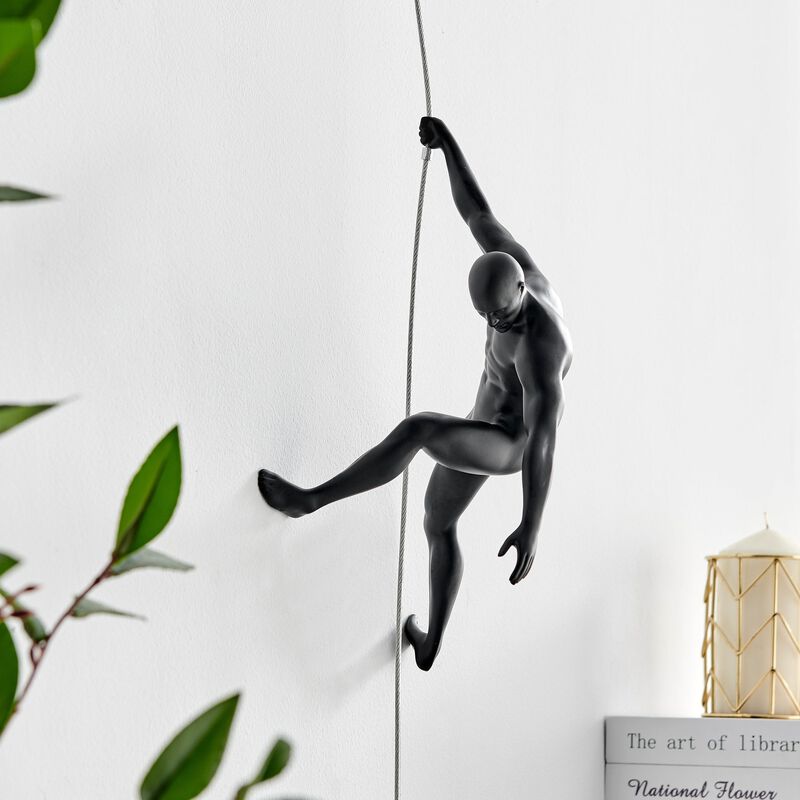 Climbing Couple Wall Sculpture Matte Black and White Resin Handmade