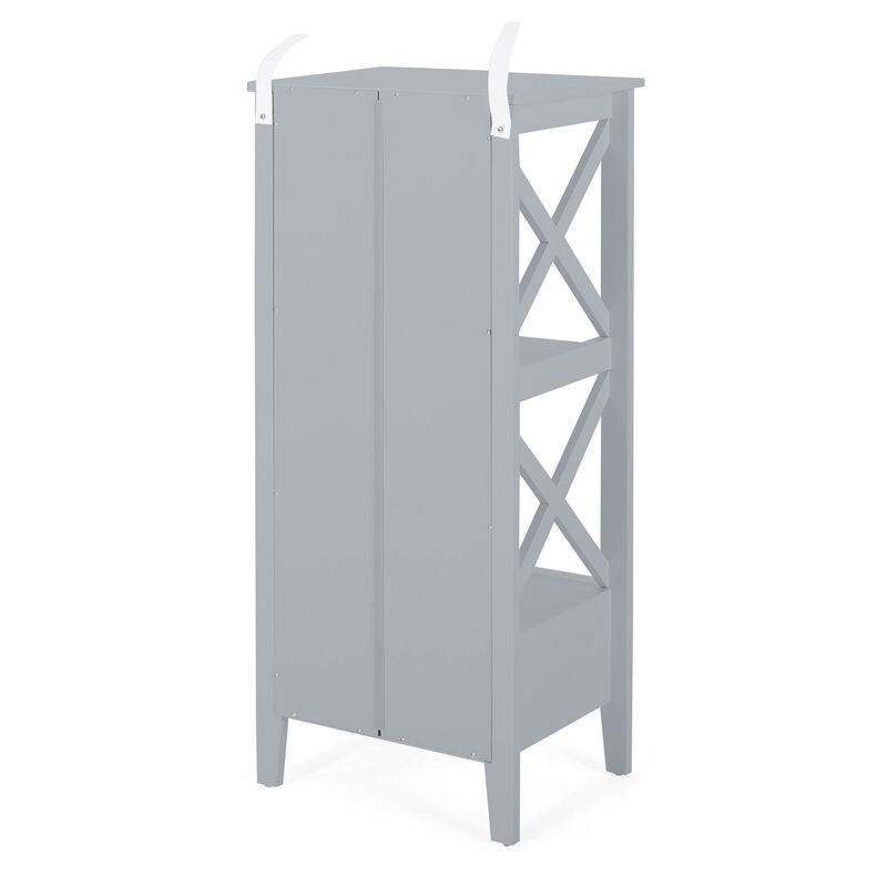 Veny Bathroom Linen Storage Rack, 16 x 36, 2 Shelves, 1 Drawer, Gray - Benzara